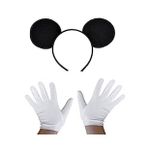 Bisepetim Siyah Mickey Mouse Tacı ve Beyaz Eldiven Seti