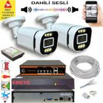 Bises 2 Li Yapay Zeka Destekli 5 Mp Görüntü Poe Bağlantılı Sesli 6 Warm LED Gece Renkli Ip Kamera Seti 4386WS - Beyaz