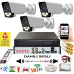 Bises 3 Lü Sesli Araç Insan Yüz Tanımalı Hareket Algılayan 5 Mp Lens 9 Warm LED Gece Renkli Kamera Seti 5909WS - Beyaz - Siyah