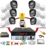 Bises 6 Lı Araç Yüz ve Insan Tanımalı Hareket Algılayan 5 Mp Lens 4 Warm LED Gece Renkli Gösteren Güvenlik Kamera Seti BS2304W - Beyaz - Siyah