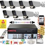 Bises 7 Li Sesli Araç Insan Yüz Tanımalı Hareket Algılayan 5 Mp Lens 9 Warm LED Gece Renkli Kamera Seti 5909WS - Beyaz - Siyah