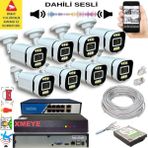 Bises 8 Li Yapay Zeka Destekli 5 Mp Görüntü Poe Bağlantılı Sesli 6 Warm LED Gece Renkli Ip Kamera Seti 4386WS - Beyaz