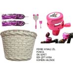 Bisiklet Çocuk Sepet - Aynalı Zil - Püskül - Ayna Dekoratif Set Pembe - std
