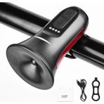 Bisiklet Elektrikli Scooter USB Şarjlı Uyarı Emniyet Halkası Su Geçirmez Işıklı Zil - Siyah