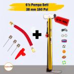 Bisiklet Pompası 6'Lı Uç Seti El Tipi Ayak Tutamaklı Metal Borulu Top Lastik Şambrel Şişirme Uçlu