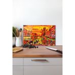 Bisiklet Şehir Manzarası Cam Kesme Tahtası, Silikon Ayaklı, Isıya Kırılmaya Dayanıklı, Sunum Tablası - 30 x 45 cm