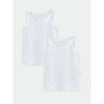 Bisiklet Yaka Basic Pamuklu Kız Çocuk Atlet 2'li - 7 - 8 Yaş - Buxe White