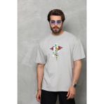 Bisiklet Yaka Baskılı Erkek T-Shirt - Gri - 2XL