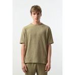 Bisiklet Yaka Dokulu Erkek T-Shirt - Haki
