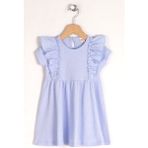 Bisiklet Yaka Fırfırlı Beli Büzgülü Bebe Mavisi Renk Kız Çocuk Elbise - 5 - 6 Yaş