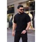 Bisiklet Yaka Kısa Kol Erkek Örme Triko Tişört - Siyah