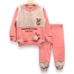 Bisiklet Yaka Kız Bebek Tavşan Figürlü Swearshirt / Eşofman Takımı - 1 Yaş - 01P - Pembe