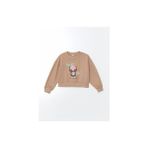 Bisiklet Yaka Kız Çocuk Sweatshirt - Açık Kahverengi - 5 - 6 Yaş