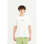 Bisiklet Yaka Sırtı Baskılı %100 Pamuk Oversize Erkek T-Shirt - Ekru