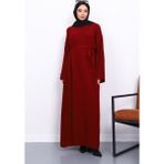 Bisiklet Yaka Triko Elbise - Bordo - Standart