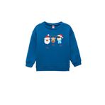 Bisiklet Yaka Uzun Kollu Pamuklu Yılbaşı Baskılı Sweatshirt