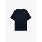 Bisiklet Yaka Viskon Karışımlı Scuba Kumaş Şerit Detaylı Kısa Reglan Kollu Oversize Tişört
