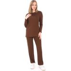 Bisiklet Yaka Viskon Tunik & Pantolon Takım-Kahverengi - 3XL