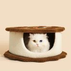 Bisküvili Model Kedi Evi Yumuşak Kedi Yatağı - Kahverengi - Beyaz
