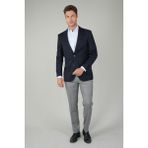Bisse Comfort Fit Lacivert Dokuma Mono Yaka Çift Yırtmaçlı 6 Drop Yün Blazer Erkek Ceket PCK24KNOS001_C39 - 56
