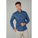 Bisse Erkek Uzun Kollu Spor Yaka Floral Desenli Denim Gömlek GMJEAN252168_D39 - Lacivert