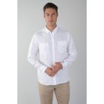 Bisse Erkek Uzun Kollu Spor Yaka Keten Beyaz Gömlek GMKTN250014_01 - XL