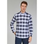 Bisse Modern Fit Paşa Yaka Ekose Lacivert Spor Erkek Gömlek GMEKS12300300_D39