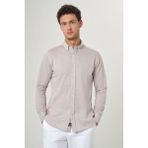 Bisse Regular Fit Bej Oxford Örme Paşa Yaka Uzun Kollu Erkek Gömlek GM23Y231012_D07