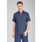 Bisse Regular Fit Birit Yaka Lacivert Keten Erkek Gömlek GMKTNA1224013_E39 - XL