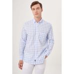 Bisse Regular Fit Paşa Yaka Armür Dokulu Mavi Spor Erkek Gömlek GM23Y231029_D35