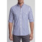 Bisse Regular Fit Paşa Yaka Çift Cep Apoletli Çizgili Pamuk Lacivert Erkek Gömlek GM23Y231121_C39