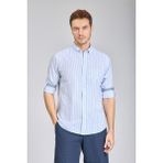 Bisse Regular Fit Paşa Yaka Çizgili Açık Mavi Pamuk Keten Erkek Gömlek GMKTN3PS224008_D35