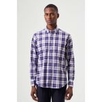 Bisse Regular Fit Paşa Yaka Ekoseli Lila Erkek Gömlek GM23K232009_D44