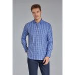 Bisse Regular Fit Paşa Yaka Kare Desenli Lacivert Pamuk Erkek Gömlek GMEKS4KPS242070_E39