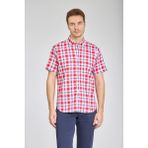 Bisse Regular Fit Paşa Yaka Kırmızı Desenli Pamuk Keten Erkek Gömlek GMKTN3PS224005_D24 - 2XL