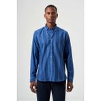 Bisse Regular Fit Paşa Yaka Mavi Basic Erkek Gömlek GM23K232022_D35 - 2XL