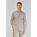 Bisse Regular Fit Spor Yaka Çizgili Açık Kahve Pamuk Erkek Gömlek GMCZG3SP224005_10 - XL