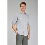 Bisse Regular Fit Spor Yaka Gri Pamuk Keten Erkek Gömlek GMKTN3SP224007_D55 - 2XL