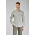Bisse Regular Fit Spor Yaka Yeşil Pamuk Keten Erkek Gömlek GMKTN3SP224007_D47