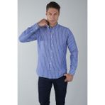 Bisse Regular Fit Uzun Kollu Lacivert Pamuk Keten Erkek Gömlek GMKTN250002_C39 - XL