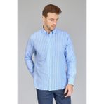 Bisse Regular Fit Uzun Kollu Mavi Pamuk Keten Erkek Gömlek GMKTN250002_D35 - 2XL
