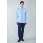 Bisse Uzun Kol Paşa Yaka Cepsiz Mavi Pamuk Erkek Gömlek GMCZG250050_D35 - 2XL