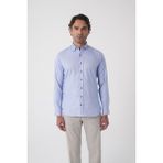 Bisse Uzun Kol Paşa Yaka Mavi Cepsiz Erkek Gömlek GMKLS250069_D35 - XL