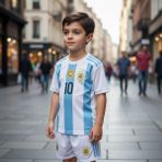 Bite Nose Arjantin Milli Takım Messi Beyaz Mavi Çocuk Şortlu T-Shirt Halı Saha Forması
