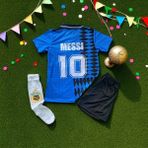 Bite Nose Çocuk Dünya Kupası 1994 Messi Arjantin Milli Takım Halı Saha Forması Tişört Çoraplı 3lü Set - Koyu Mavi - 3 - 4 Yaş
