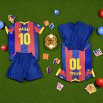 Bite Nose Messi Barcelona Çoraplı Bordo Mavi Çocuk Nostalji Halı Saha Forma