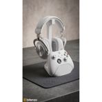 Bitenzo3D Masaüstü İkili Gaming Stand - Dikey Tasarım Oyuncu Kulaklığı ve Oyun Kolu Tutucu Konsol Düzenleyici Aparat - Beyaz