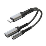 BITHAI USB C - 3,5 mm jak adaptörü, hızlı şarj PD 60W ve yüksek çözünürlüklü ses, 2'si 1 arada USB C'den AUX'a, iPhone 15 için