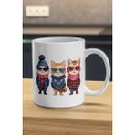 Bitirim Kediler Kupa | Üçlü Tayfa Kediler Kupa | Kedi Baskılı Kupa Bardak | Kedili Kupa - 199 ml