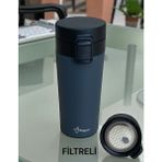 Bitki Çayı Termosu Filtreli Sıcak Soğuk Süzgeçli El Termos Araç Okul Iş Seyahat Bardak Termos 380ML - Açık Gri - Lacivert
